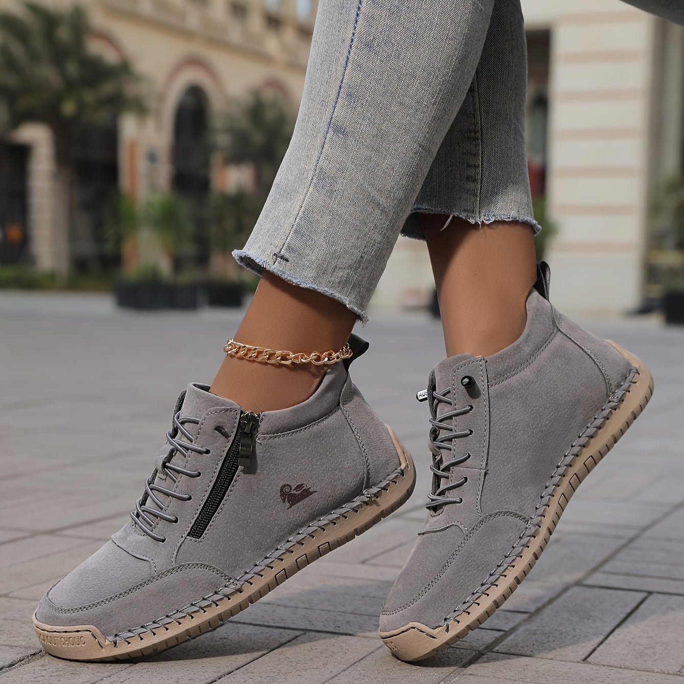 Women’s Handmade Stitched Leather Midband Slip-On Casual Short Boots
