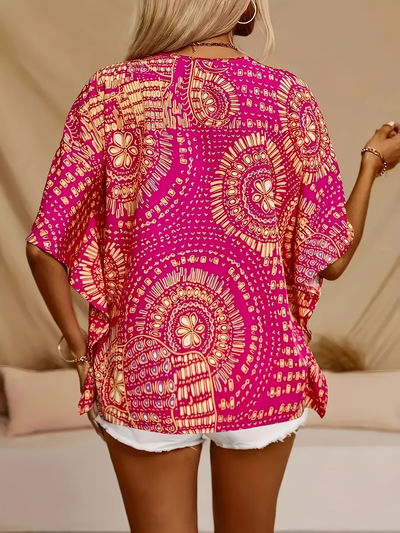 Women's Plus Size V-Neck Batwing Sleeve Blouse Loose Fit Spring Summer Casual