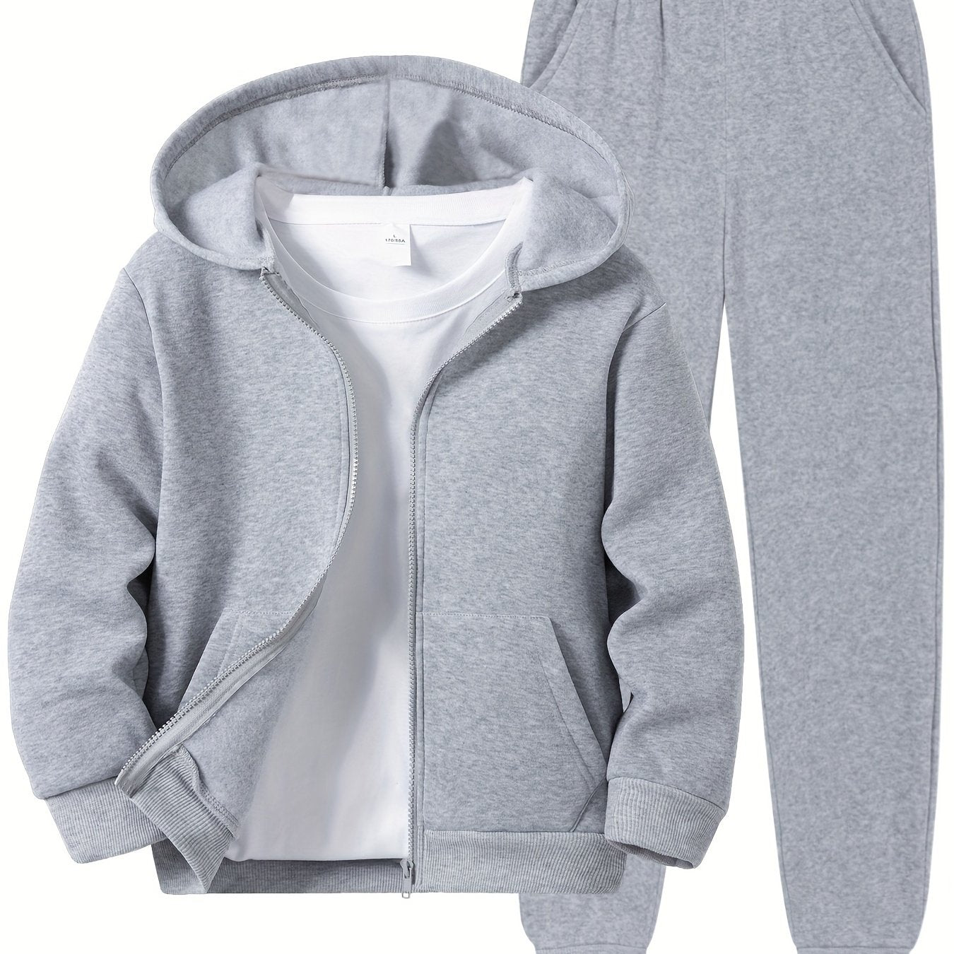 Boys' 2-Piece Polyester Hoodie and Sweatpants Set Fall Winter Casual Solid Color