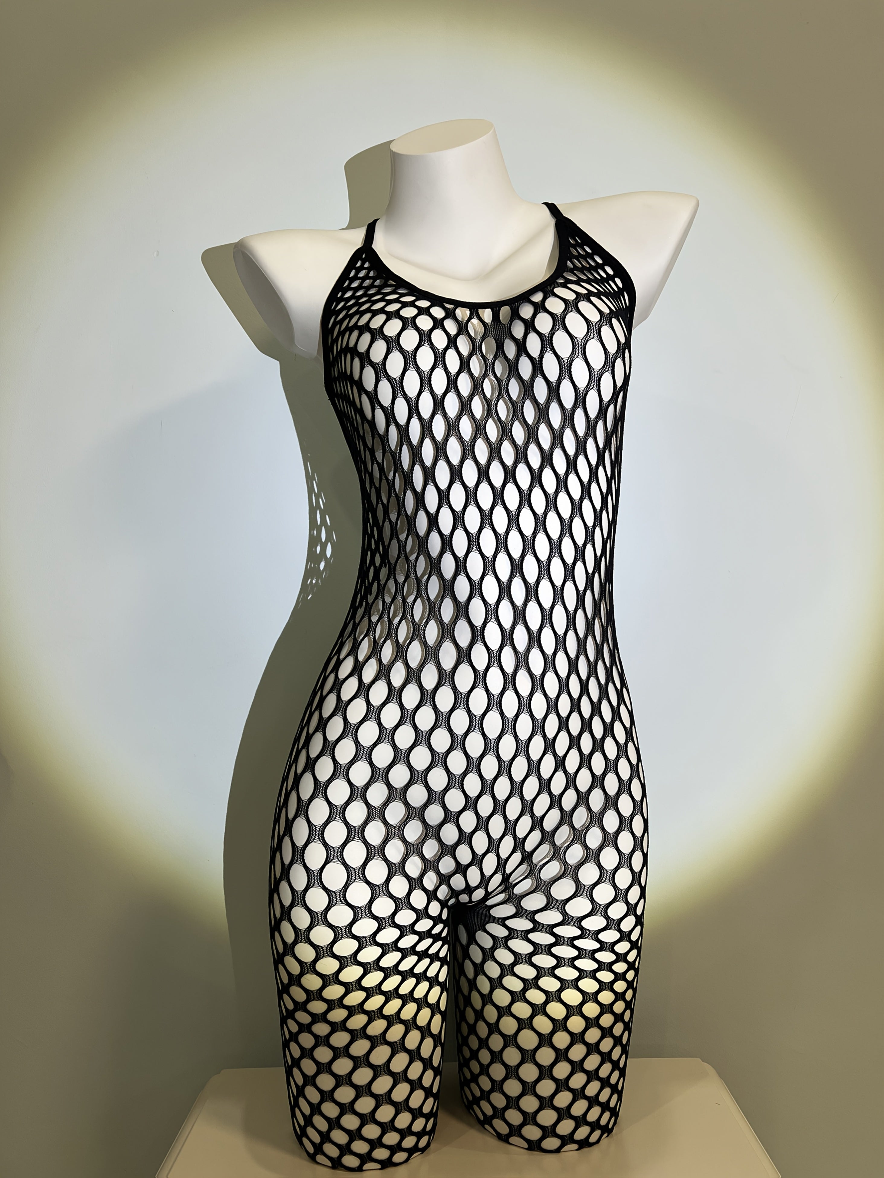 Backless Fishnet Bodysuit with Geometric Pattern Sexy Stretchy Hand Washable European Style