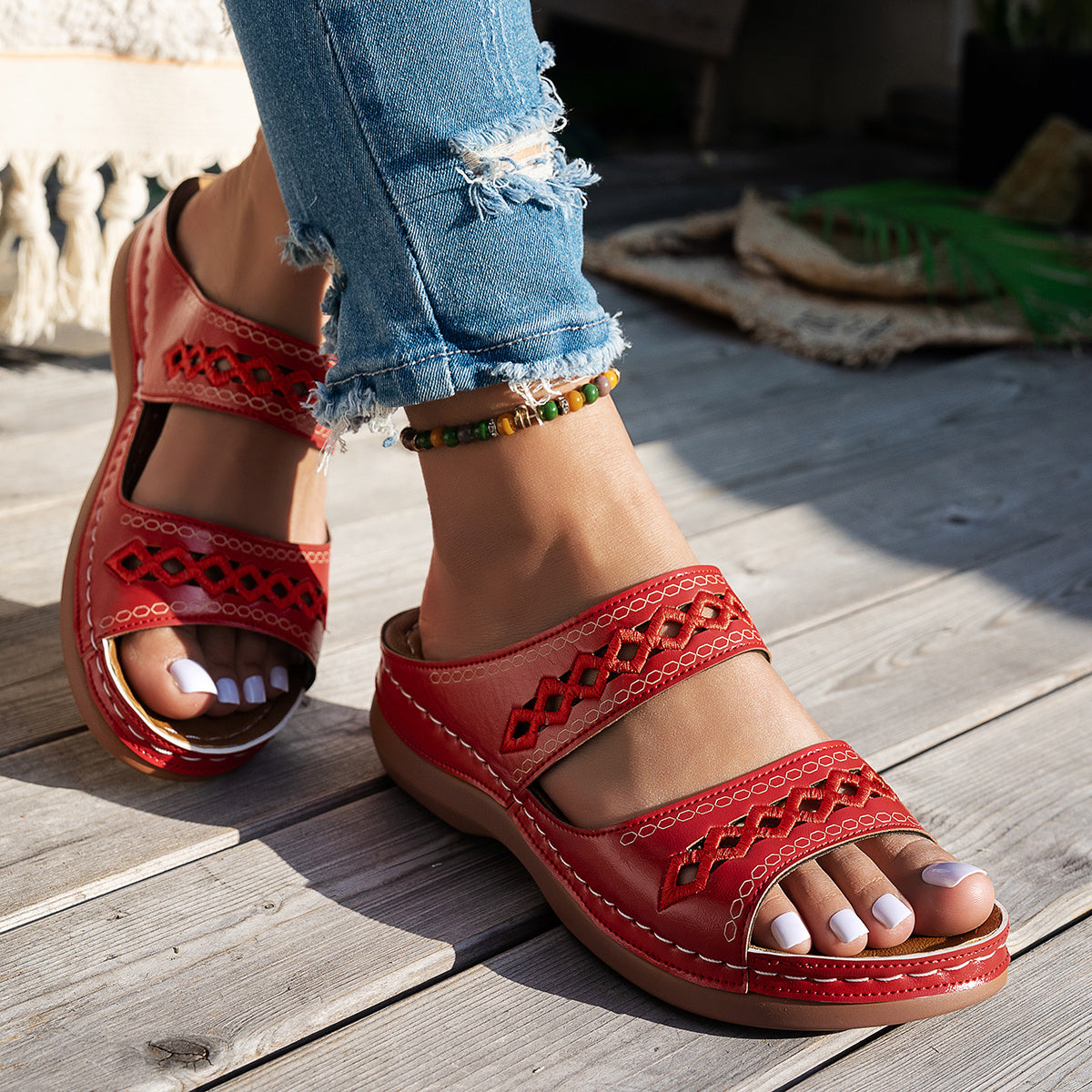 Women's Wedge Sandals Hollow-Out Slip-On Open Toe Synthetic Cover Multiple Colors