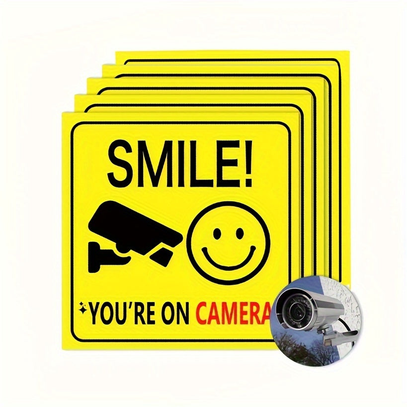 Set of 5 or 10 Smile You're On Camera Window Stickers for Security and Privacy