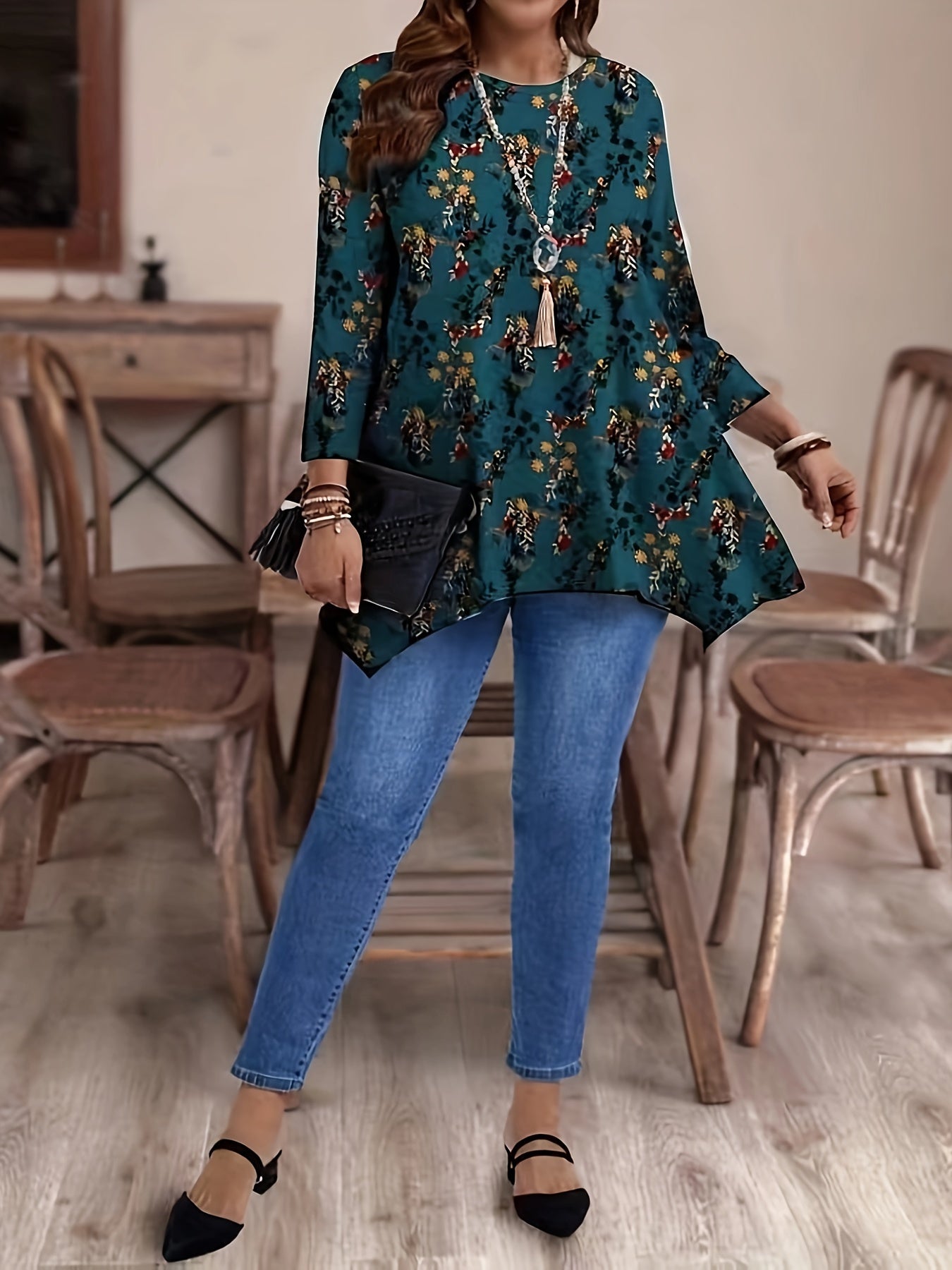 Plus Size Floral Print T-Shirt Women’s Casual Short Sleeve All-Season Top