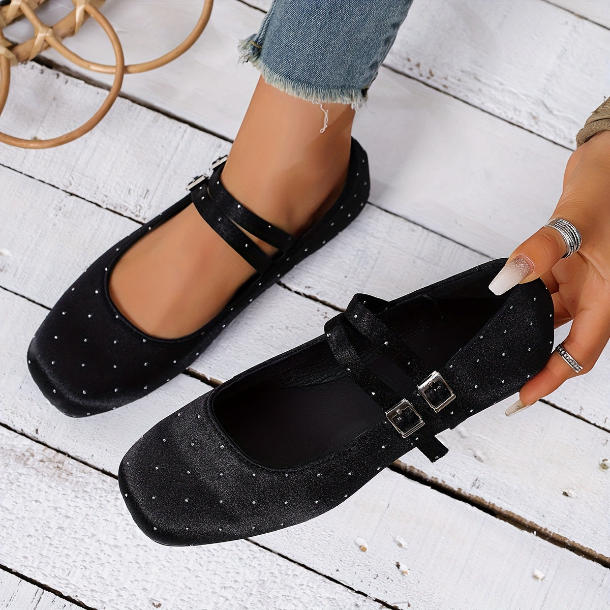 Women's Leopard Print Flats with Mary Jane Strap and Flat Sole