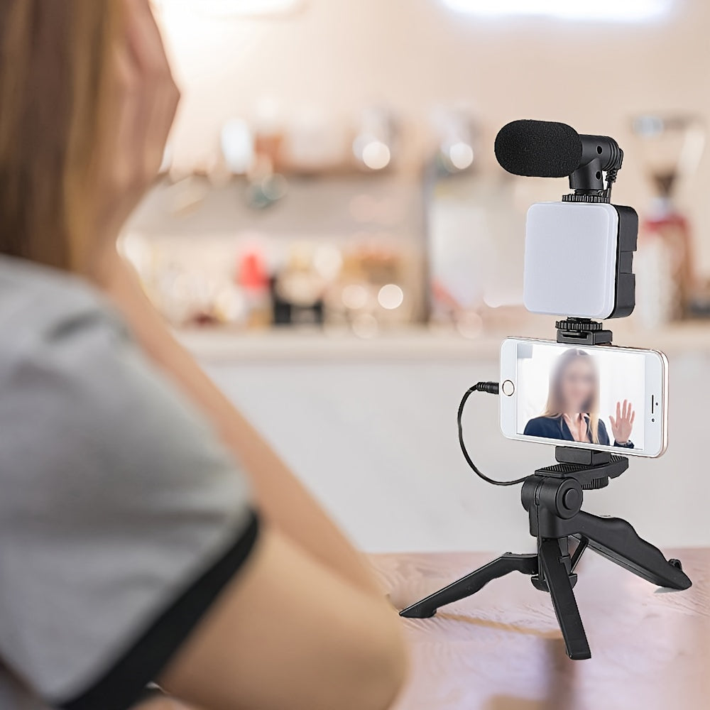 Beginner Video Blogging Kit for iPhone and Android with 10-Inch Tripod Microphone for Live Streaming and Vlogging