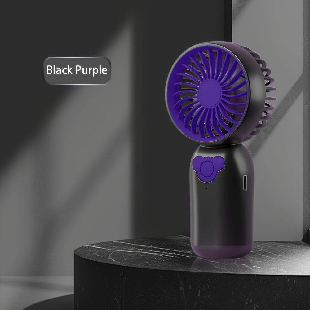 Мини-вентилятор с перезаряжаемой батареей USB с 3 скоростями, аккумулятор 500 мАч, носимый для офиса, на улице, в путешествиях, черный, фиолетовый
