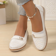 Women's Slip-On Loafers PU Upper Retro Solid Color Casual Shoes