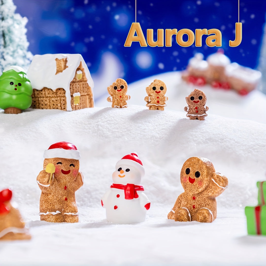 Set of 8 Resin Gingerbread Figurines for Christmas Village Decor and Jewelry Making