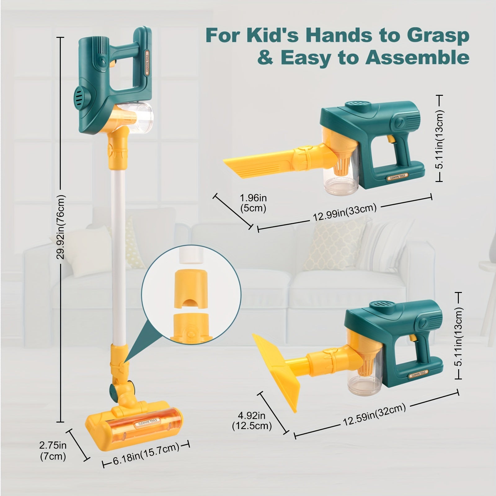 Kids Cleaning Toy with Lights and Music for Ages 3 Plus Green Pink