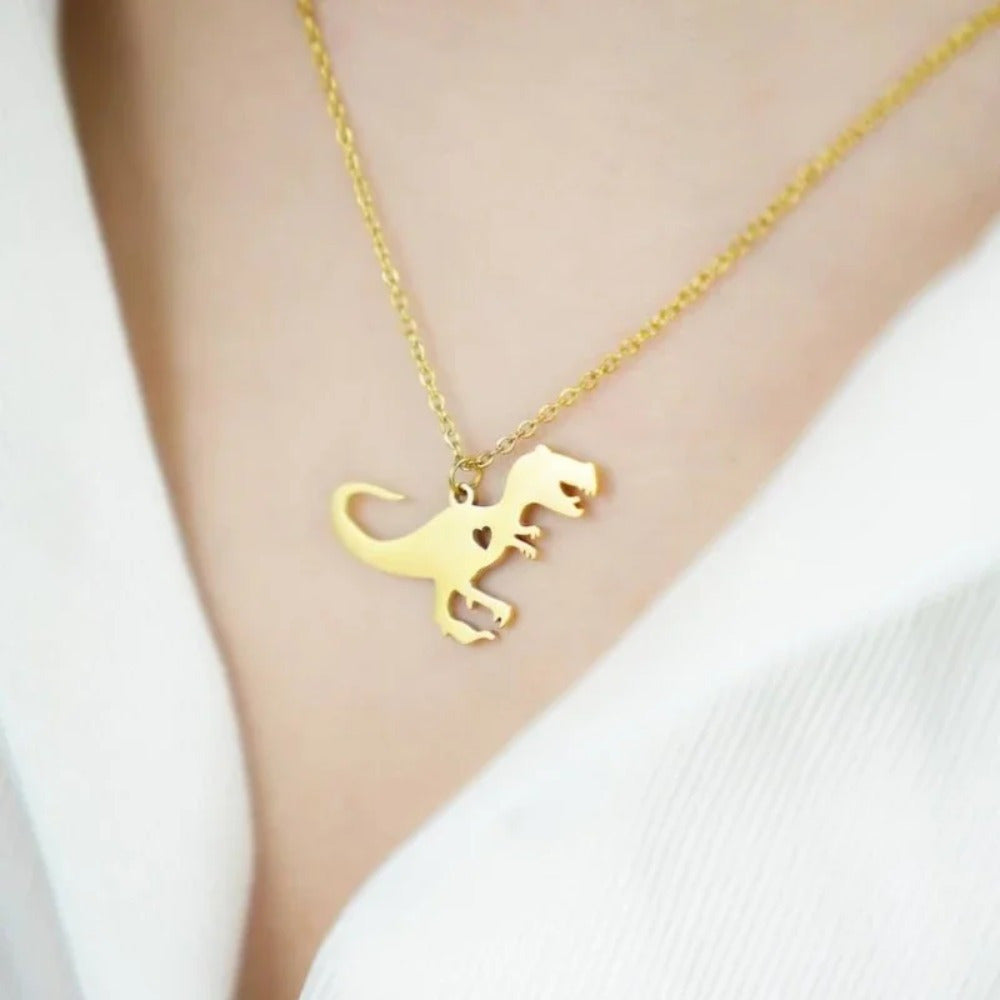 Unisex Stainless Steel Dinosaur Pendant Necklace with 18K Gold Plating Hip Hop Style Jewelry