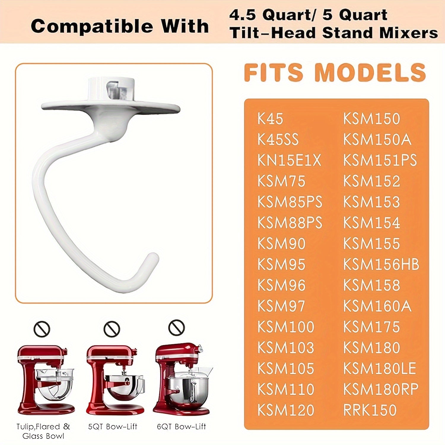 4.5 Quart Wire Whip and Beater Set for Tilt-Head Stand Mixers with Flat Coated Paddle and Silicone Edges