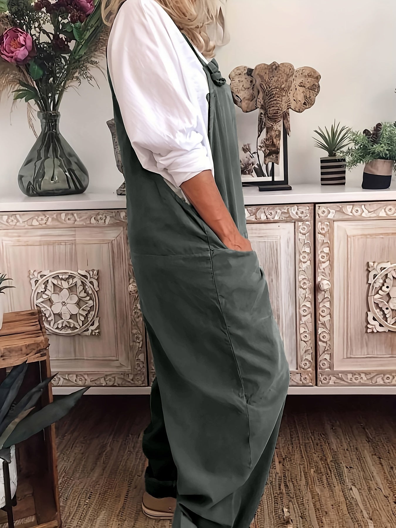 Plus Size Women's Adjustable Suspenders Wide Leg Overalls Casual Summer Pants
