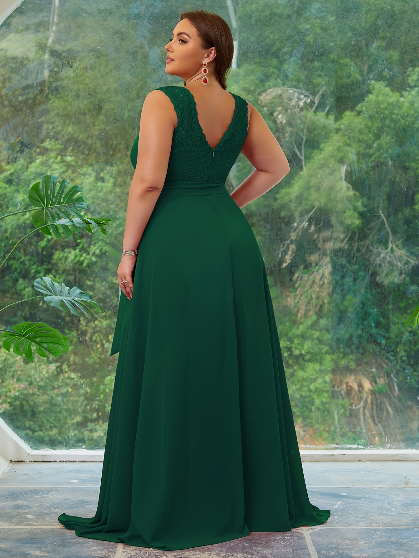 Plus Size Women Lace Evening Prom Dress Formal Gown with High Slit