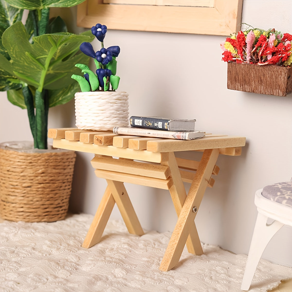 Mini mesa plegable de corcho para escenas de desayuno y té en casas de muñecas, coleccionistas