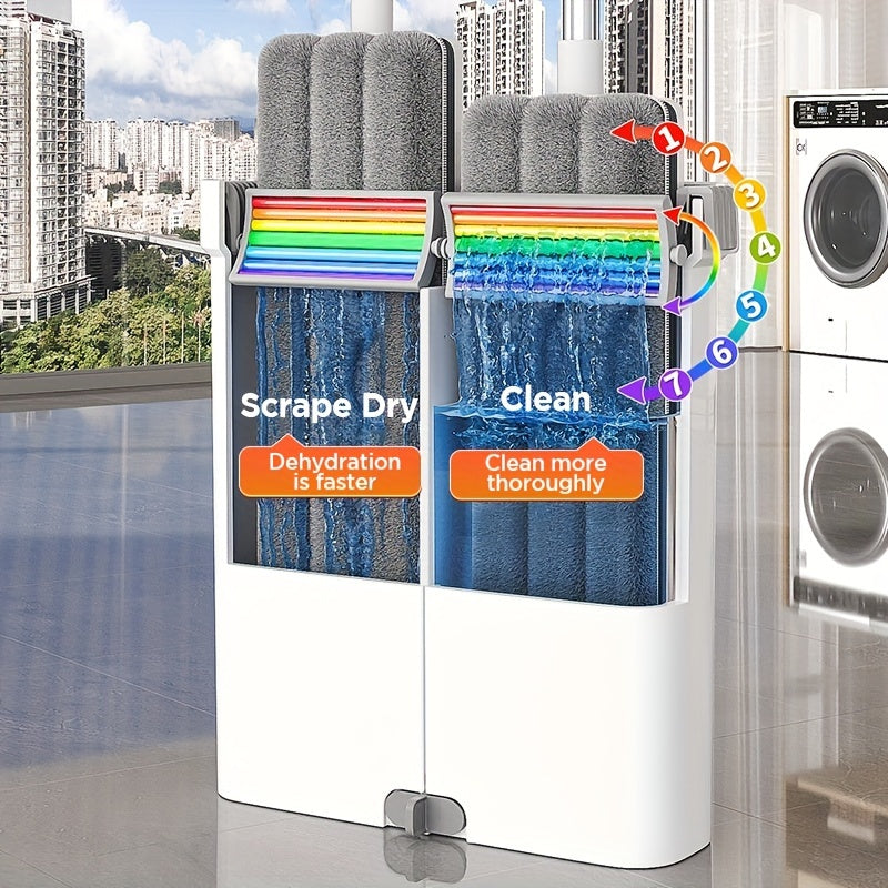 Professional tekis mop to'plami 360° aylanuvchi bosh, yuviladigan gubka va mato bilan