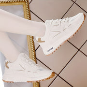 Women's Lightweight Casual Sneakers Low Top Solid Color Lace-Up Running Shoes with Rubber Sole