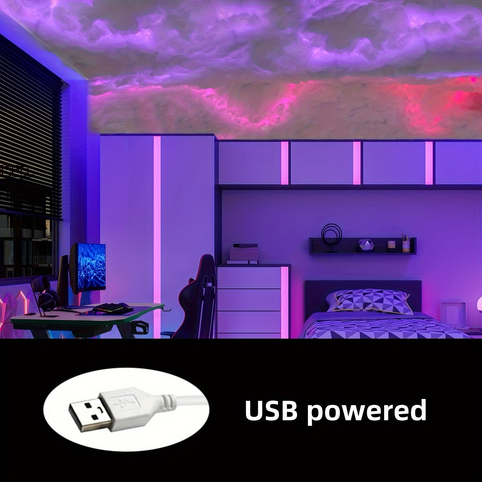 4.88m 3D LED Thunder Cloud Light App Control USB Powered for Game Room Garage Bar Party Decor