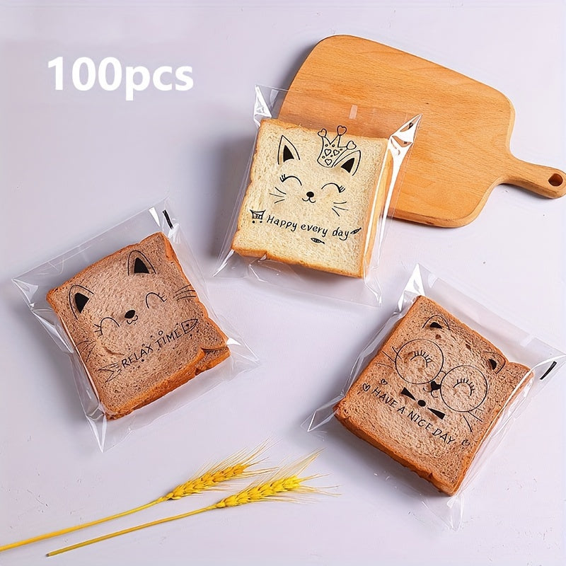 Paquete de 100 bolsas de golosinas autoadhesivas con dibujos de gatos para fiestas