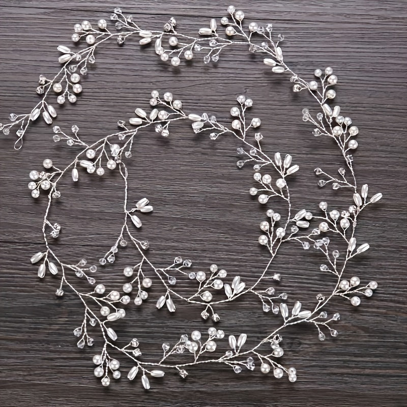 Bridal Headpiece for Weddings with Crystals Faux Pearls Hair Vine Accessories for Women