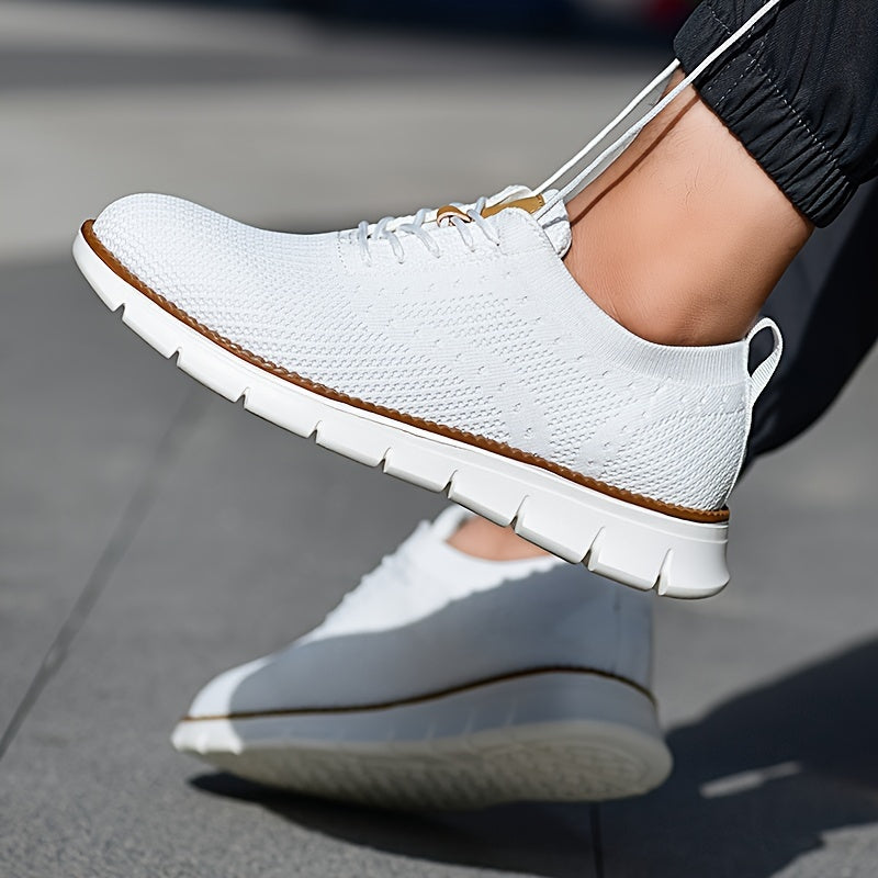 Men's Breathable Knit Business Casual Shoes Beige Brown Leather Upper EVA Sole Round Toe All-Season