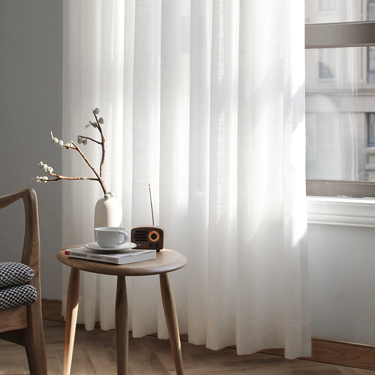 Set of 2 White Sheer Curtains with Cross Pattern for Living Room and Bedroom