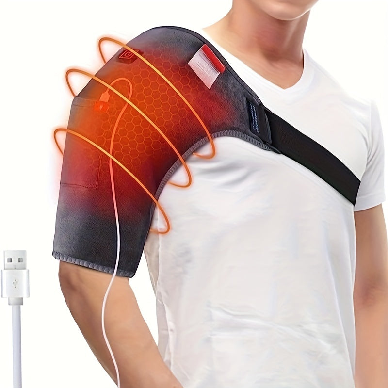 USB Rechargeable Heated Shoulder Brace with Adjustable Strap and 3-Level Temperature Control