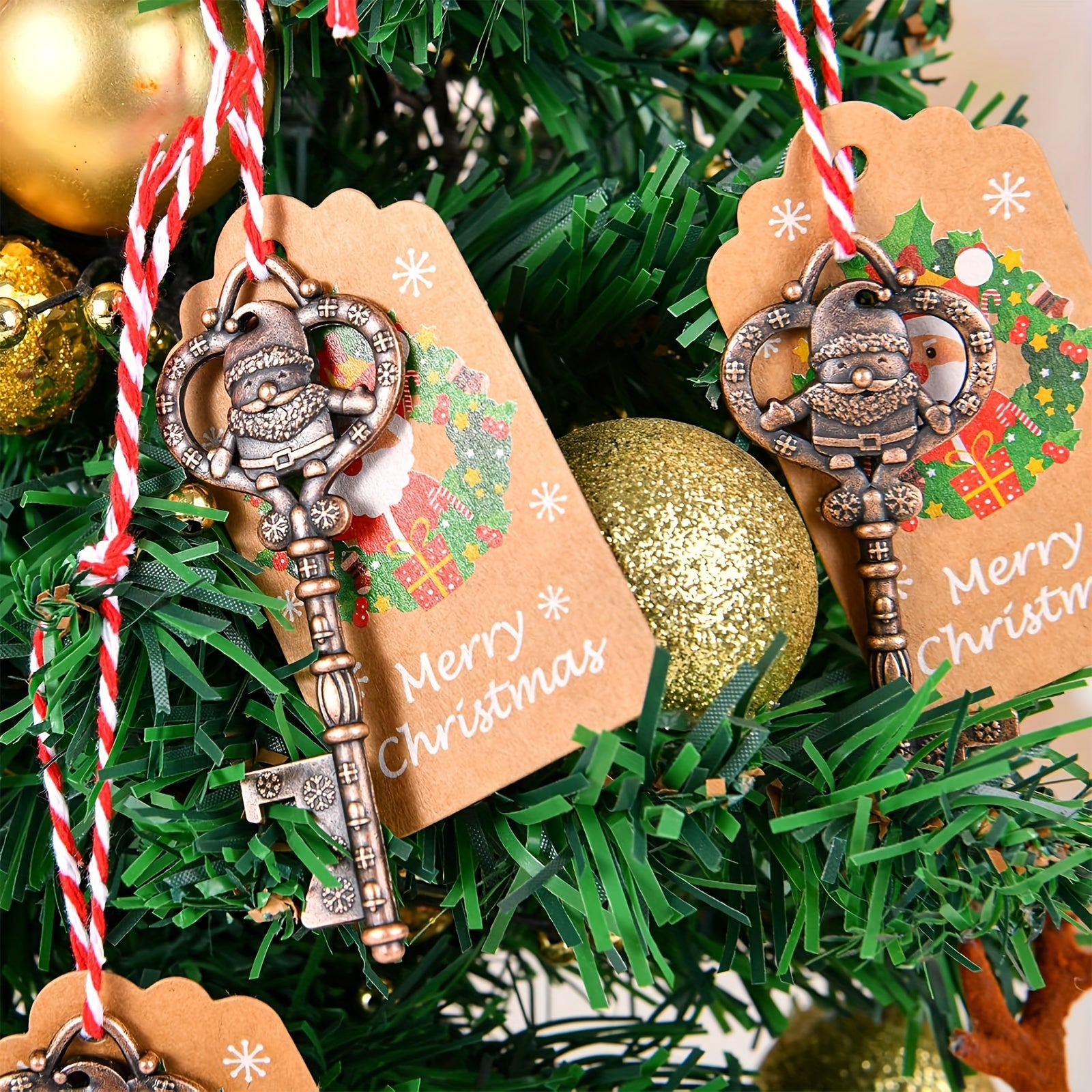 Santa Claus Bottle Openers Set for Christmas Party Favors with Cards and Ropes