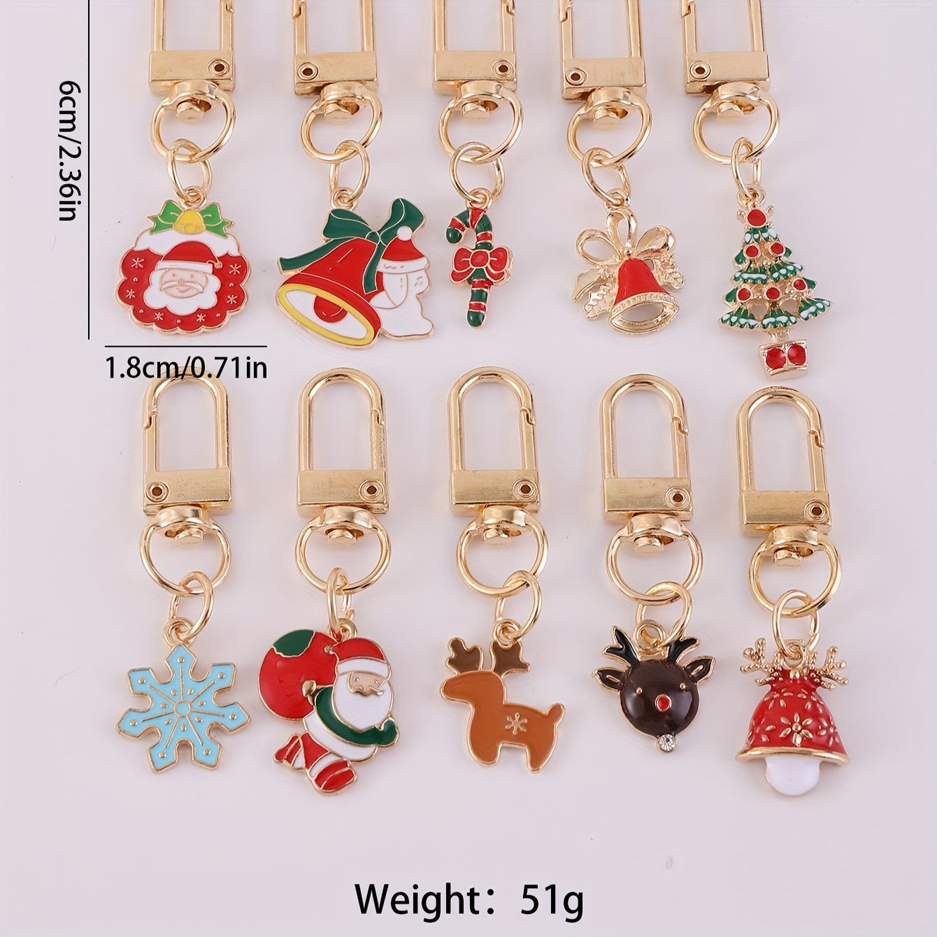 Juego de 10 llaveros de aleación con gotas de Navidad, regalo para fiesta navideña, joyería para mujeres