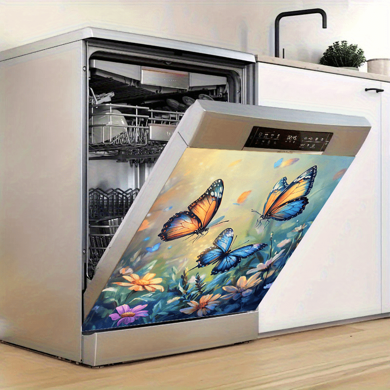 Iridescent Butterfly Dishwasher Magnet Waterproof PVC Floral Kitchen Decor