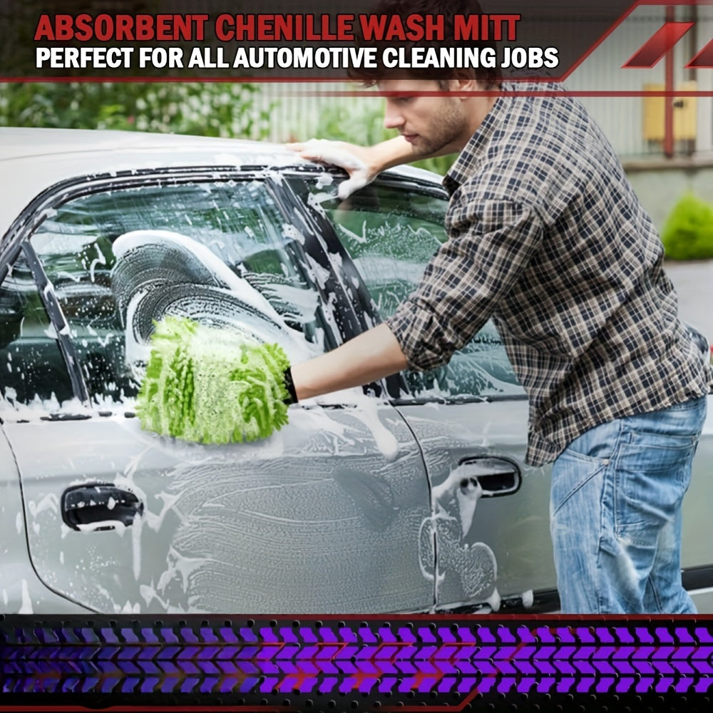 2-Pack Microfiber Car Wash Gloves Gray Blue Green Regular Size