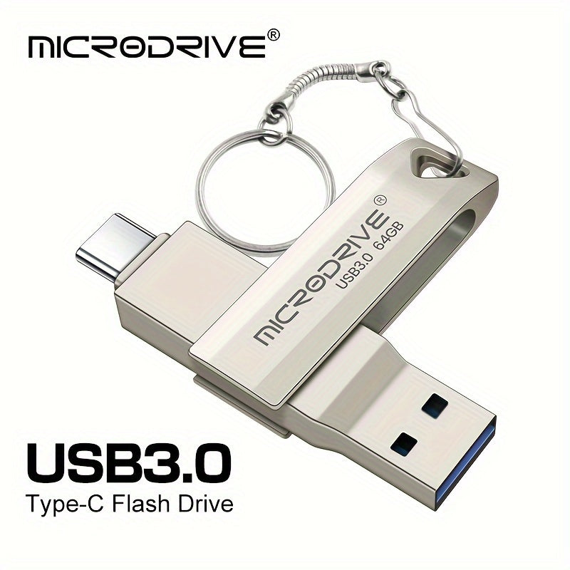 High Speed 2in1 OTG Type-C USB 3.0 Flash Drive 64GB 128GB Key Ring