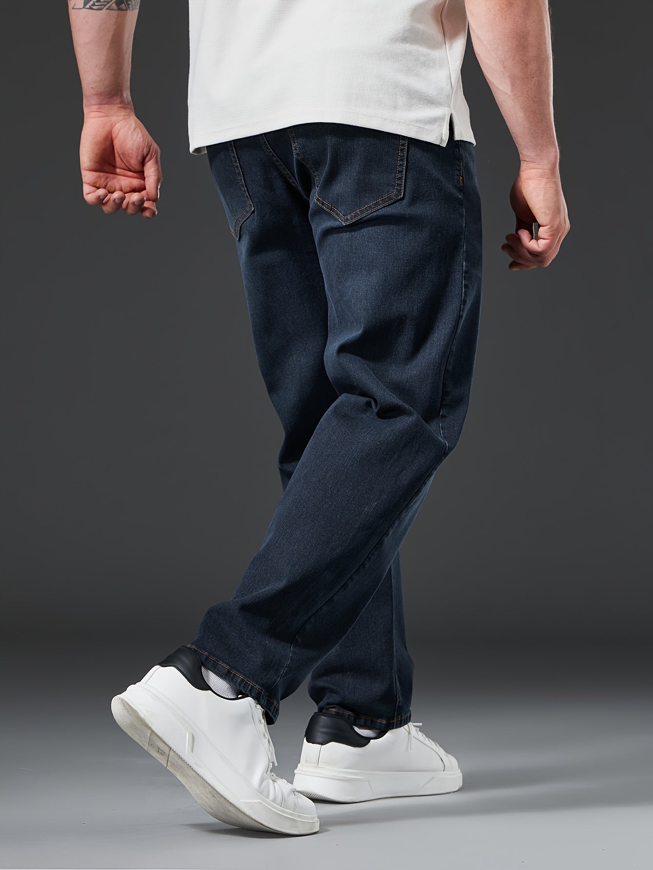 Men's Plus Size Skinny Straight Leg Jeans in Washed Denim for Fall Winter