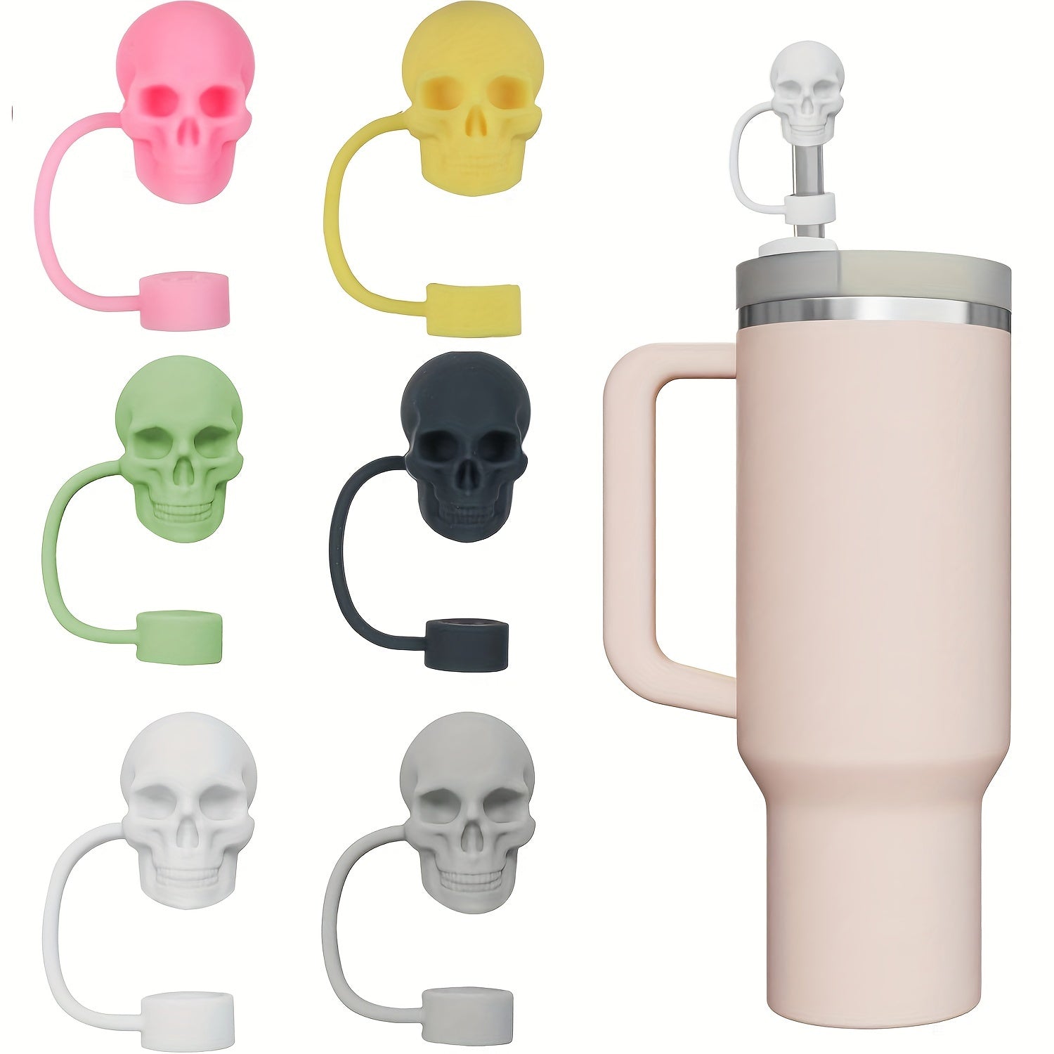 Silicone Skull Straw Caps Set for 10mm Cups Dustproof Reusable Halloween Christmas