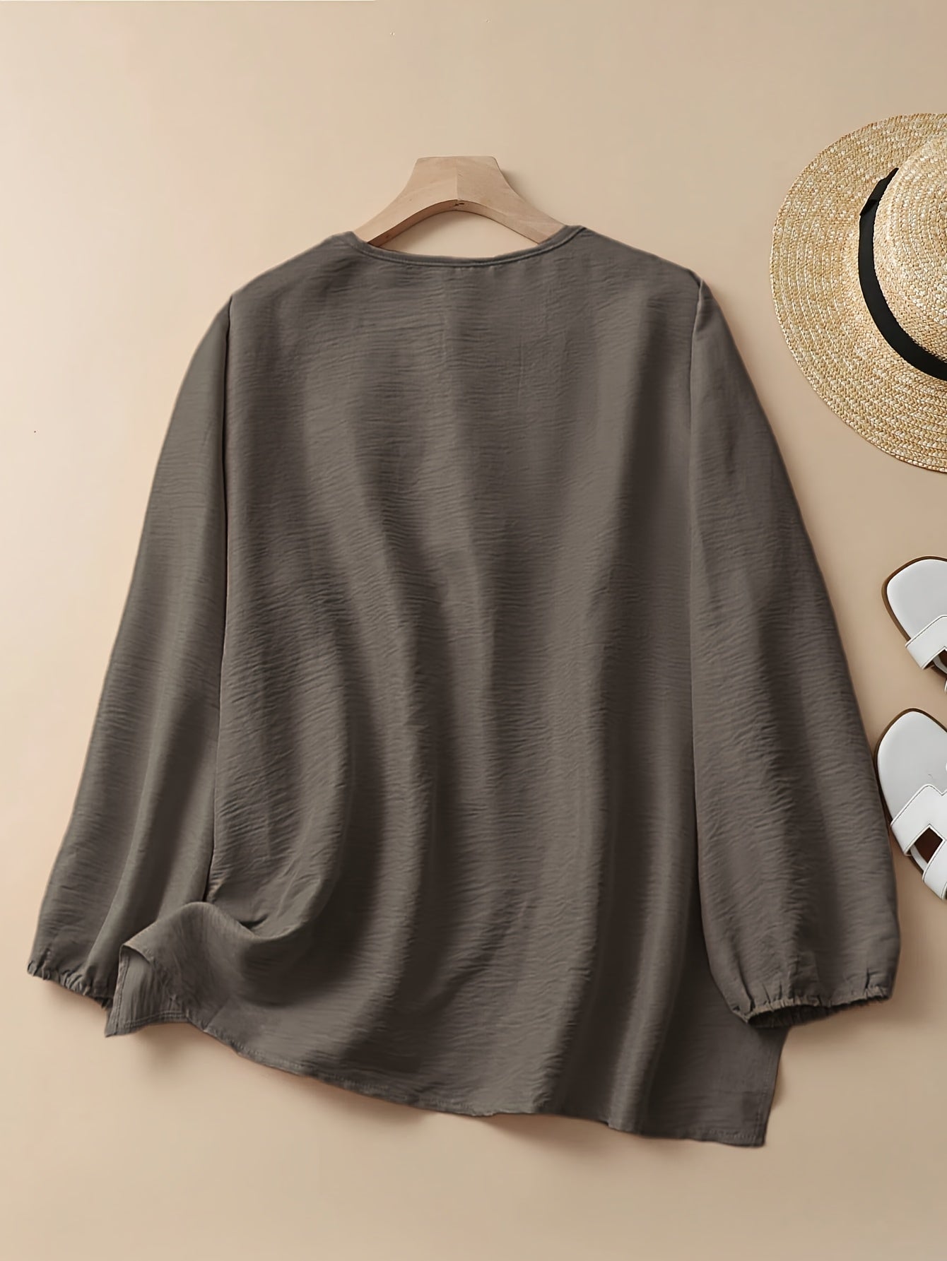 Floral Embroidered Long Sleeve Shirt for Women Made of Polyester and Spandex