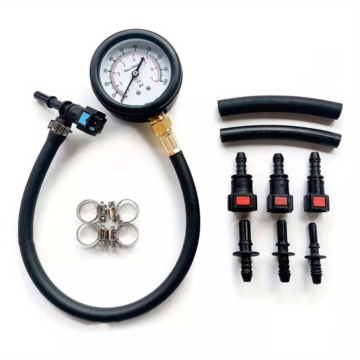 Fuel Pressure Test Kit for Car Motorcycle Truck 0-100 PSI Gauge with 3 Connectors