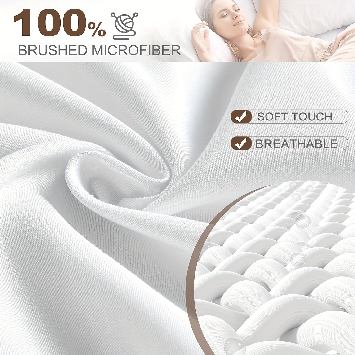 White Fitted Sheet for Queen Size Beds Microfiber Deep Pockets Breathable Ultra Soft