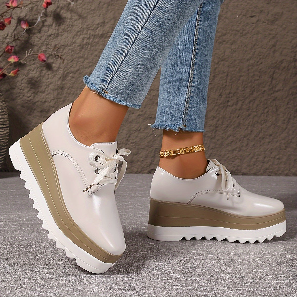 Women Square Toe Platform Shoes Thick Sole Non-Slip Lightweight