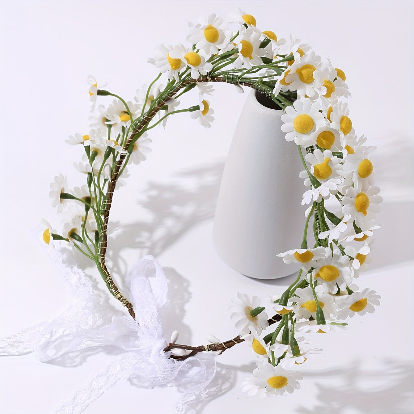 White Daisy Ribbon Hairband Boho Chic Festival Beach Wedding Accessory