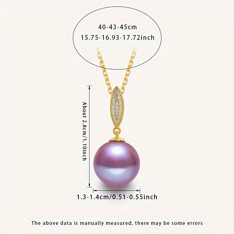 Purple Freshwater Pearl Pendant Necklace 13-14mm S925 Silver Gift Box