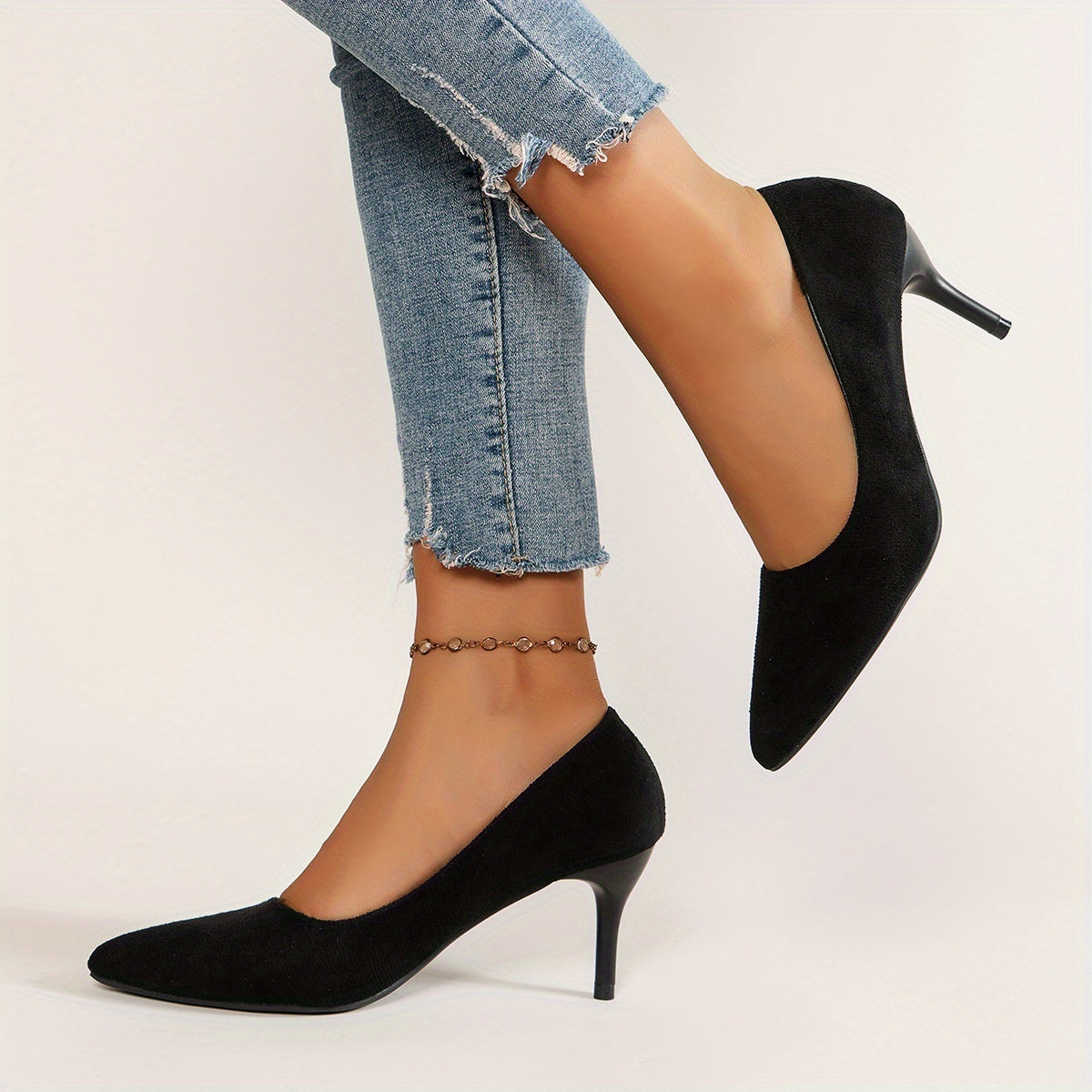 Women's Black Pointed Toe Stiletto Heels with Block Heel for Office and Parties