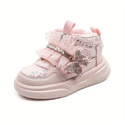 Girls' Mid-Top Sequin Rhinestone Bow Sneakers Casual Street Party Shoes