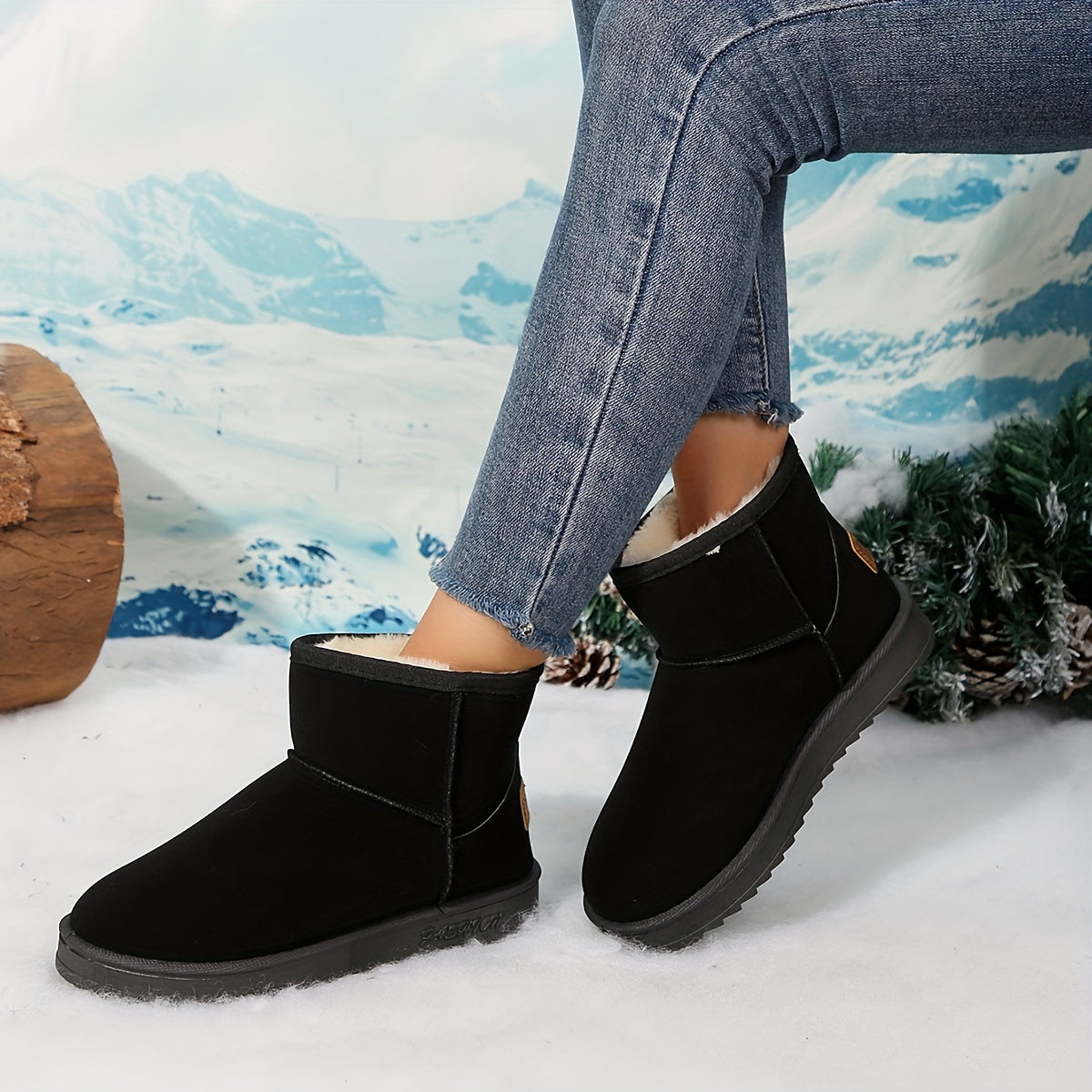 Women's Winter Snow Boots Warm Mid-Calf Corduroy Flannel Non-Slip Waterproof