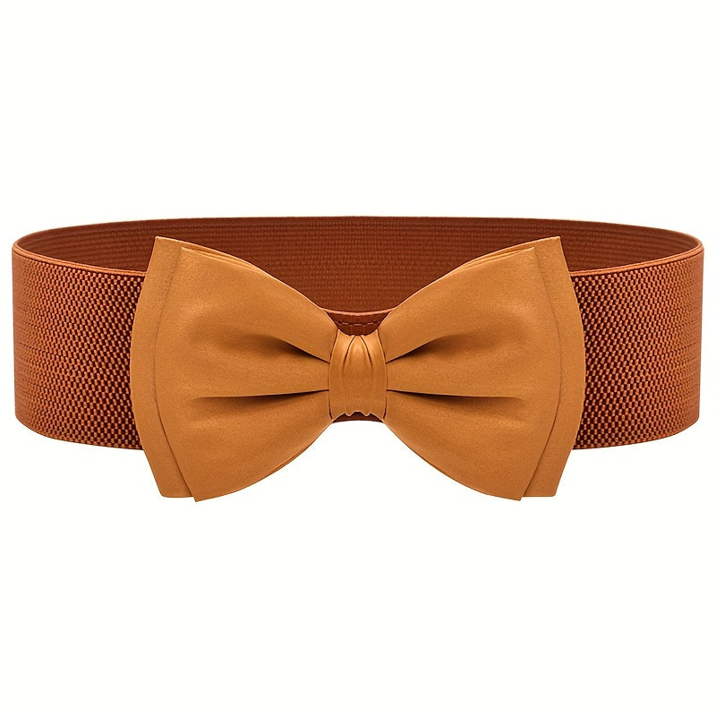 Women's Dress Coat Girdle with Candy-Colored Bowknot Wide Belt and Elastic Waistband