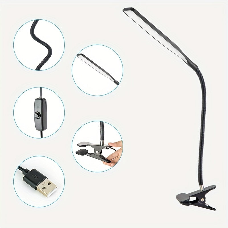 LED Swing Arm Desk Lamp with Clamp, Flexible Gooseneck, Eye-Caring Architect Light, USB Power, Switch, Black or White