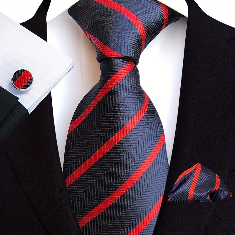 Men's Three-Piece Suit Set with Paisley Tie Pocket Towel and Cufflinks