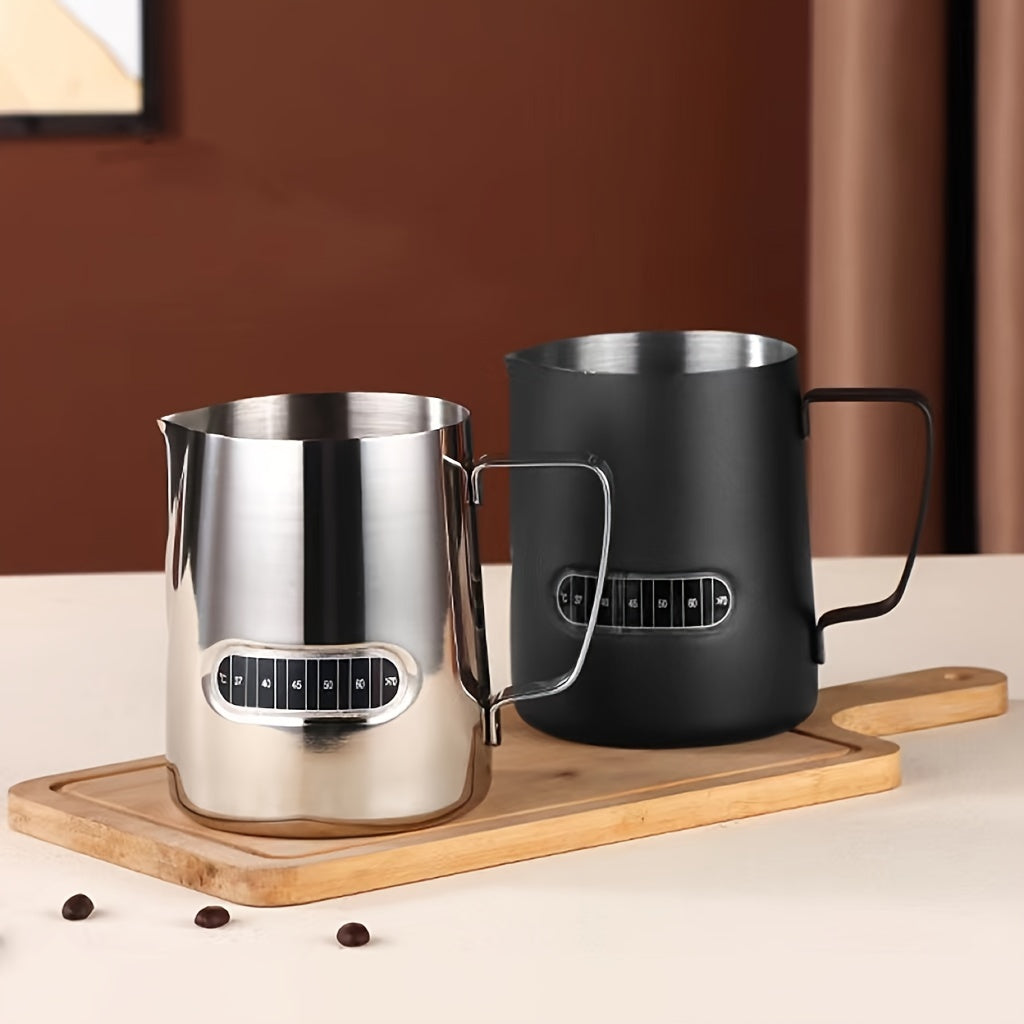 Stainless Steel Milk Frothing Pitcher with Temperature Display and Pour Spout for Latte Art
