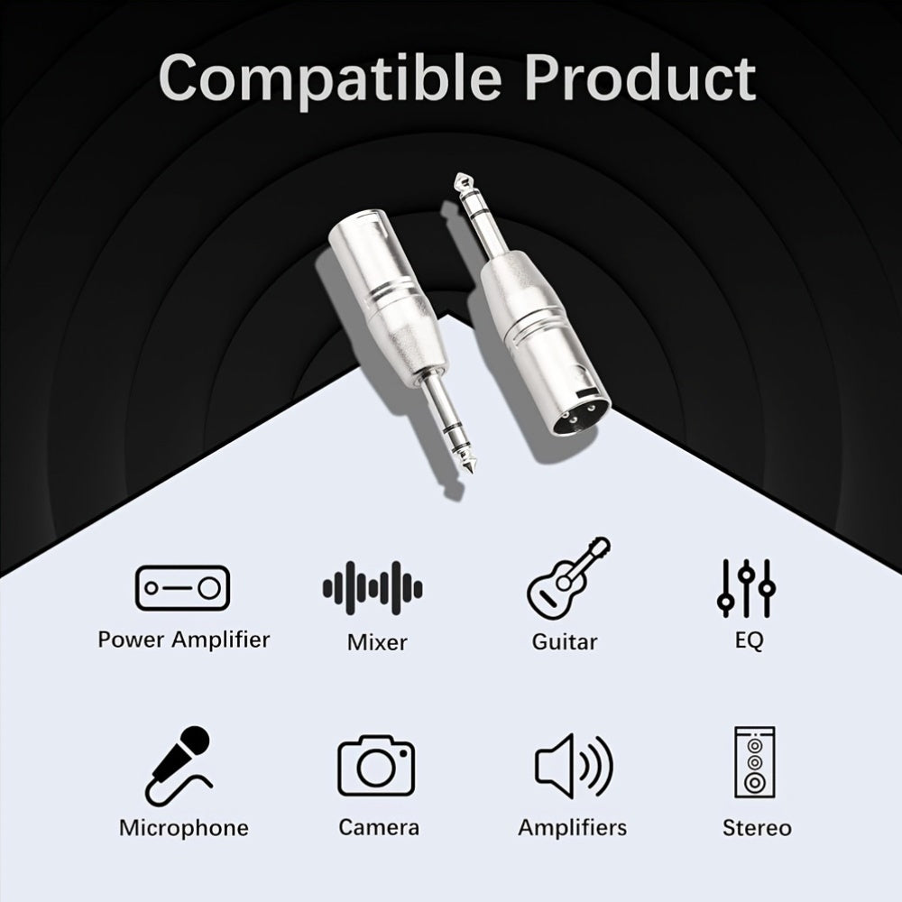 Adaptador de micrófono TRS de 1/4 de pulgada metálico a XLR macho para equipos de audio