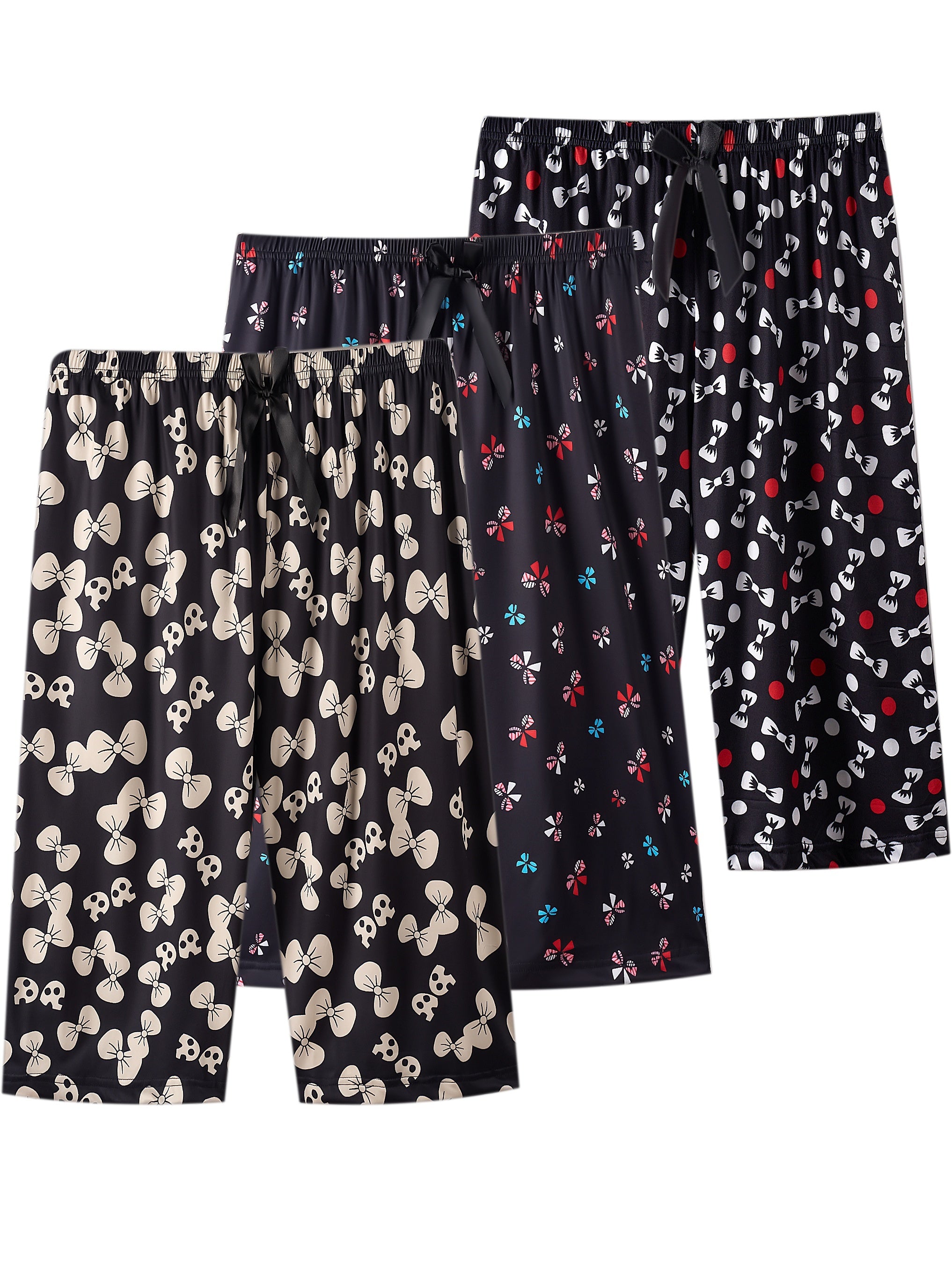 Women's Plus Size Boho Butterfly Print Sleepwear Capri Pants with Bow Decor Elastic Waistband