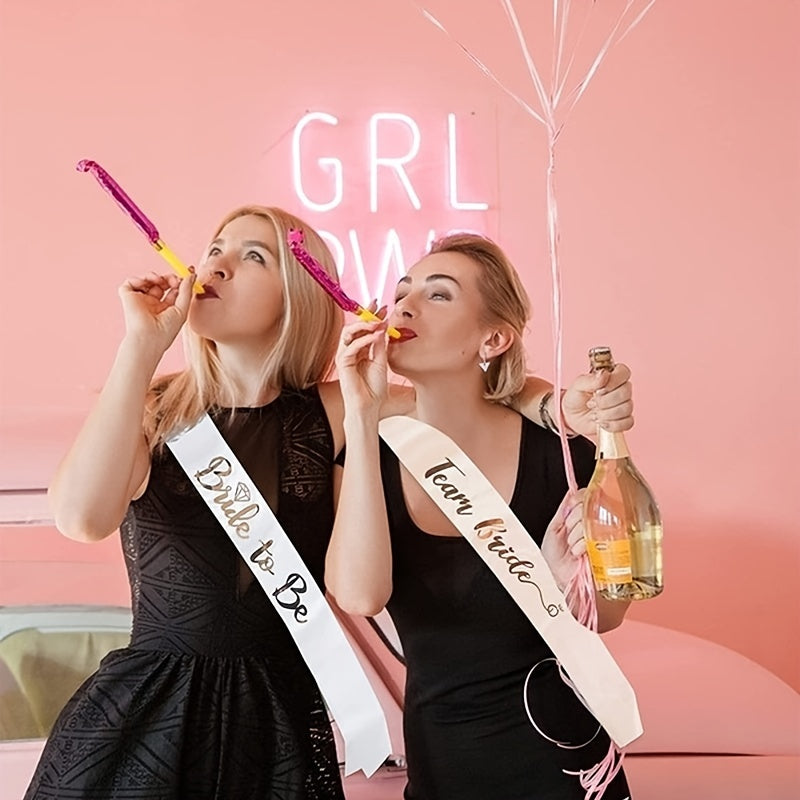 Set of 7 Bridal Party Belts with Bachelorette Sashes for Bridesmaids and Bride-to-Be