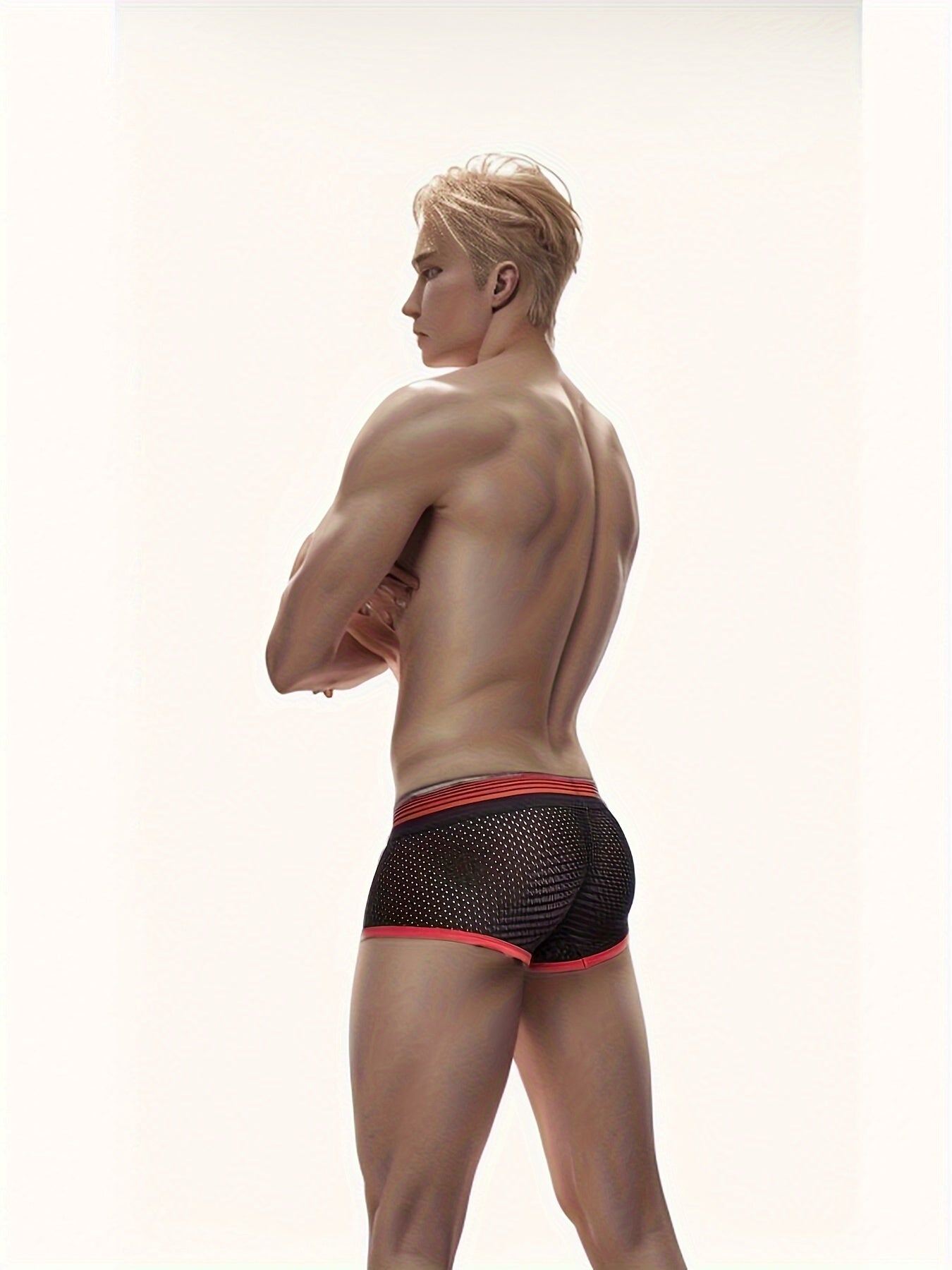 Men's Breathable Nylon Mesh Boxer Briefs Semi-Sheer Solid Color Low Waist Sports Underwear